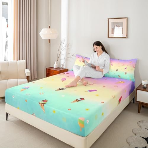 Homewish Ice Cream Fitted Sheet Twin Size 2pc Set