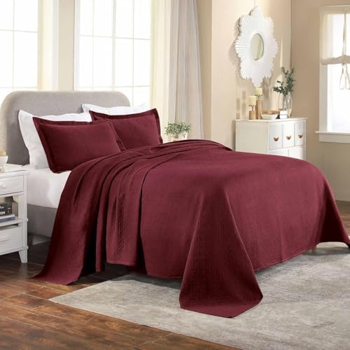 Superior Garnet Basketweave Cotton Bedspread Set