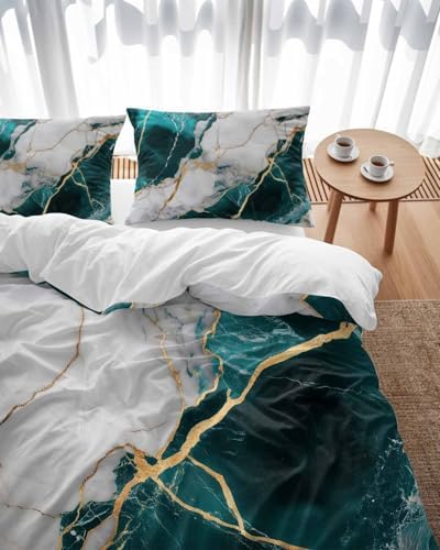 ZOE GARDEN Marble Turquoise Queen Duvet Cover Set 1