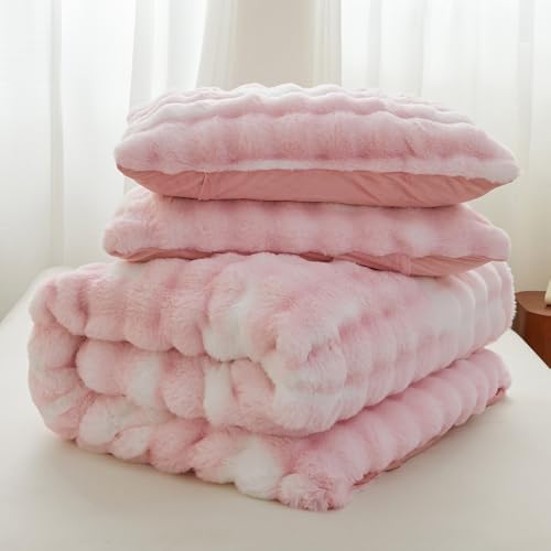 Chovy Kids Girls Rabbit Plush Comforter Set 3PC