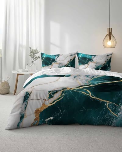 ZOE GARDEN Marble Turquoise Queen Duvet Cover Set 1
