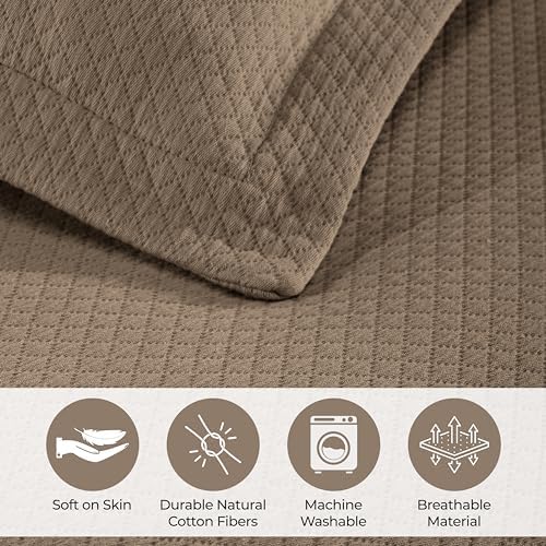 Superior Solitaire Cotton 3-Piece Bedspread Set Queen Taupe