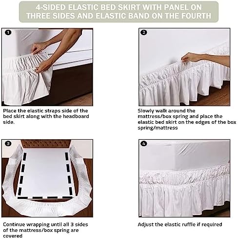 Hiseng 15 Inch Drop Bed Skirt - White Adjustable Elastic