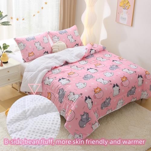 Gusuhome Kids Pink Cats Comforter Set 3 Piece