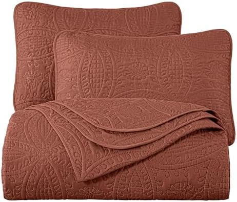 Chezmoi Austin King Bedspread Set 3-Piece Terracotta 1