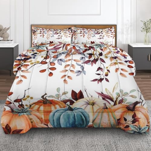 Culudea Autumn Leaves Pumpkin Comforter Set King Size 1