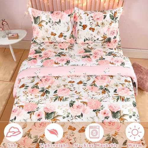 DILIMI Twin Comforter Set for Girls Reversible Floral Bedding