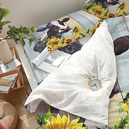 LooPoP 4PCS California King Comforter Set with Farm Cow Sunflower Design