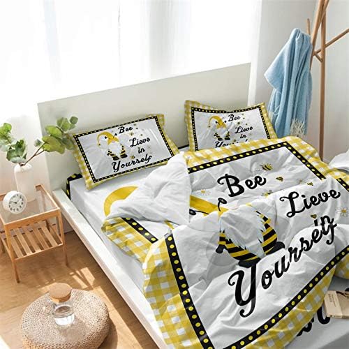 LooPoP California King Duvet Set with 4 Pieces Sweet Gnomes Daisy Flowers
