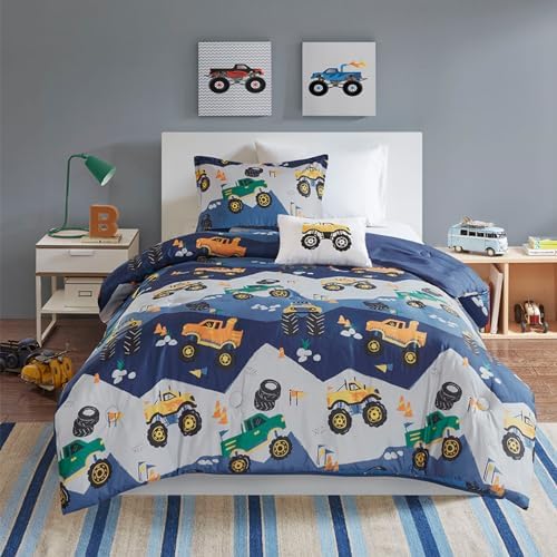 MI ZONE Kids Monster Truck Queen Comforter Set Blue