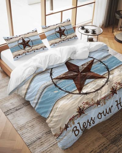 ZOE GARDEN Country Star Blue Queen Duvet Cover Set