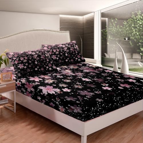 Feelyou Cherry Blossoms Fitted Sheet Queen Size Kids Bedding Set