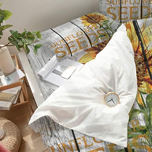LooPoP 4PCS California King Duvet Set Yellow Sunflower Soft Bedding
