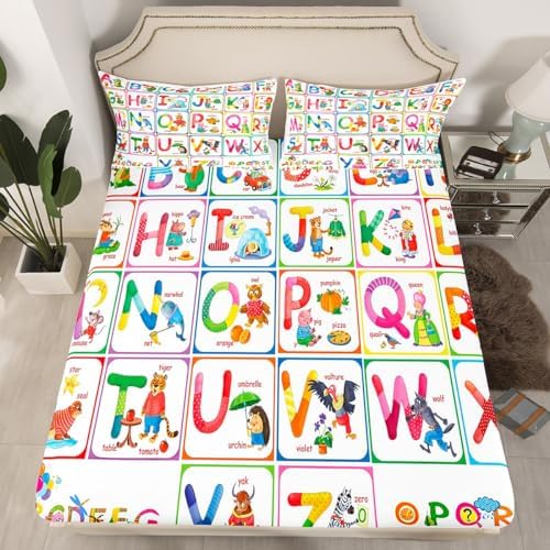 Feelyou ABC Alphabet Queen Fitted Sheet Set