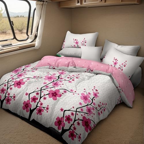 Reylox 5-Piece Cal King Bedding Set Pink Cherry Blossom