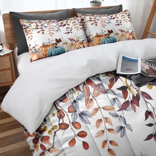Culudea Autumn Leaves Pumpkin Comforter Set King Size 1