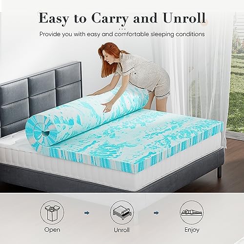 DUMOS Memory Foam Mattress Topper Queen 2 Inch Gel Infused