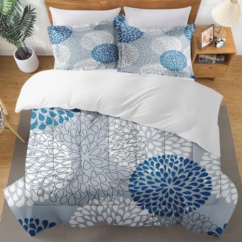 Culudea Blue Floral Comforter Set King Size