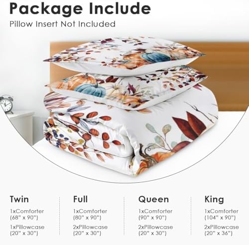 Culudea Autumn Leaves Pumpkin Comforter Set King Size 1
