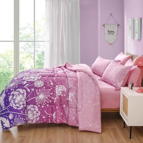 Menghomeus Ombre Pink Purple Comforter Set 7 Pcs Bed in a Bag