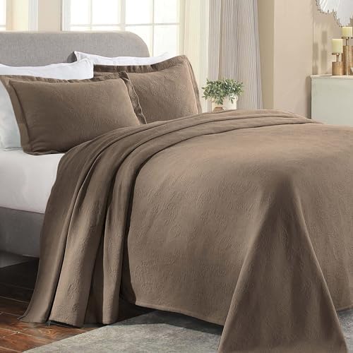 Superior Paisley 3 Piece Cotton Bedspread Set Full Taupe 1