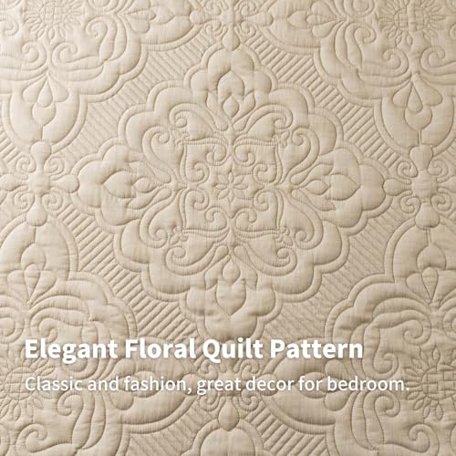Meadow Park Embroidered Quilt Set Queen Size 3 Pieces Khaki