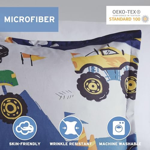 MI ZONE Kids Monster Truck Queen Comforter Set Blue