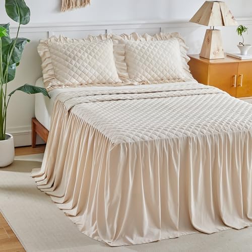 UOZZI BEDDING Ruffle Skirt Bedspread Set Queen Size
