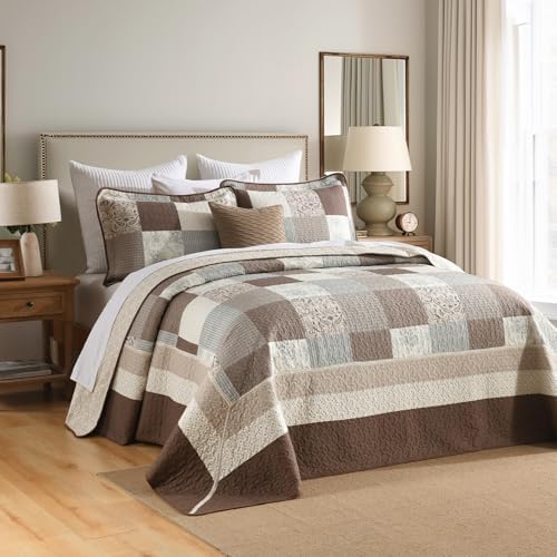 SahSahCasa 100 Cotton Bedspread Set 120x102 Reversible Plaid Paisley