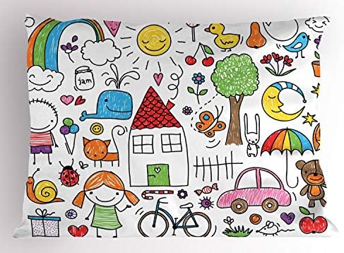 Ambesonne Cartoon Pillow Sham 30 x 20 Multicolor