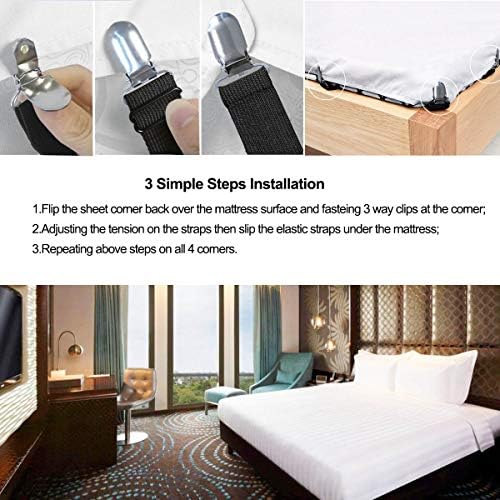 Siaomo Bed Sheet Holders - 4 Pcs Black Triangle Adjustable Clips