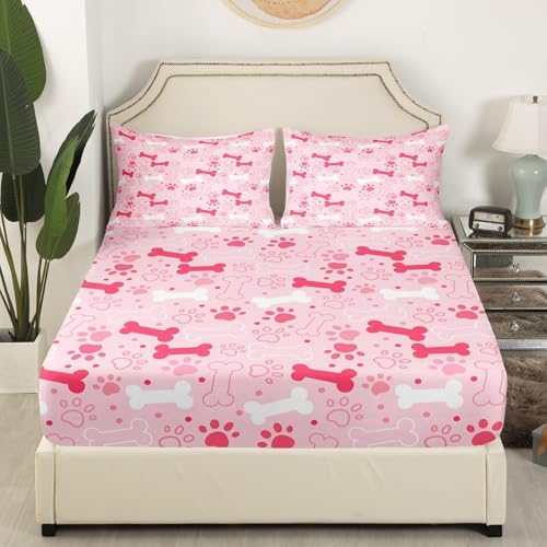Erosebridal Pink Dog Paw Sheet Set for Kids