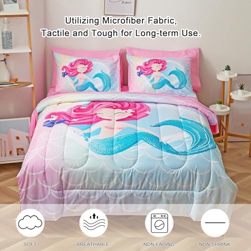 Mermaid Kids Comforter Set Purple Sea Princess Queen Bedding