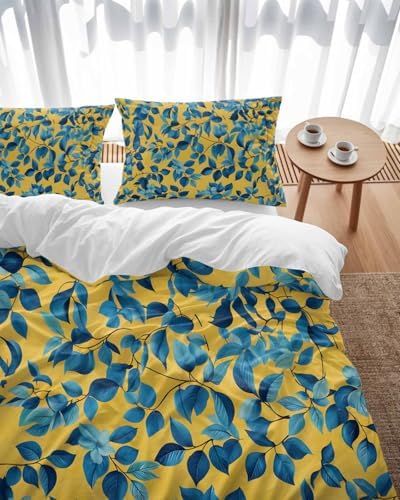 ZOE GARDEN Blue Leaf Duvet Cover Set Queen Size 3 Piece