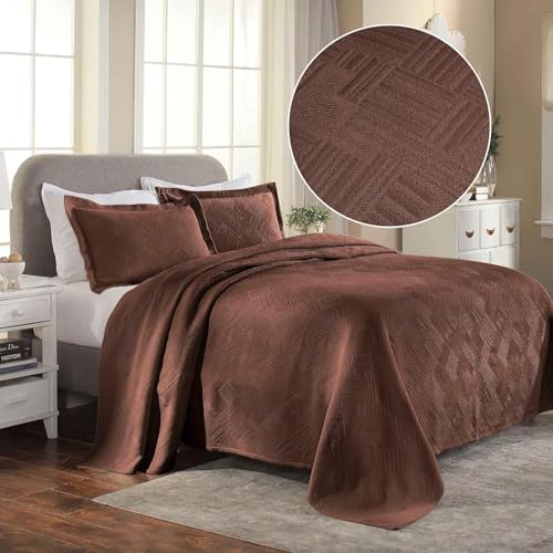 Superior 100 Cotton Geometric Bedspread Set King Cappuccino
