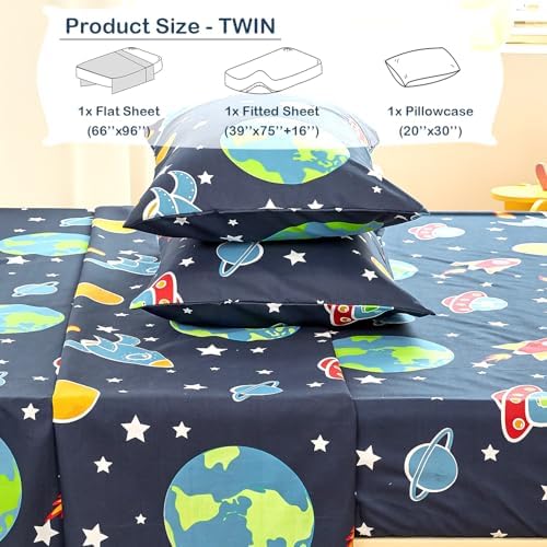 WINLIFE Galaxy Bed Sheet Set Twin Navy Blue for Kids