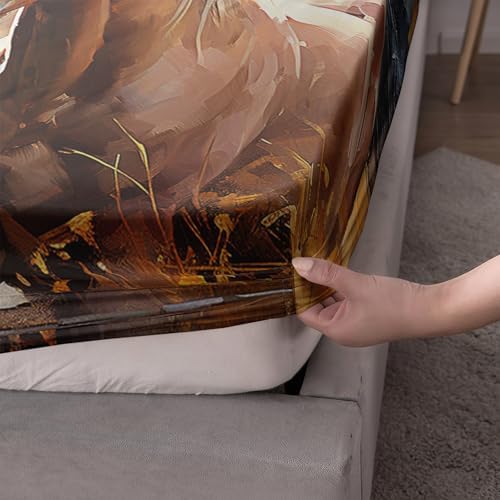 UEVBF White Brown Horses Full Size Fitted Sheet Set