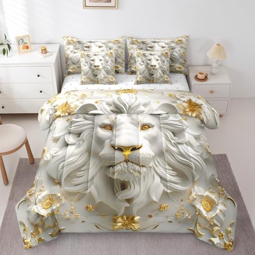 Manfei Wild Lion Comforter Set 7 Piece King Size