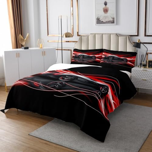 Jejeloiu Racing Car Bedspread Twin Size Red Coverlet Set