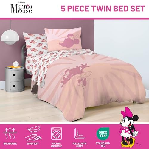 Jay Franco Disney Minnie Mouse Twin Comforter Set - 5 Piece Pink Bedding