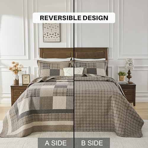 Oversized King Bedspread 120x120 Plaid Quilt Set