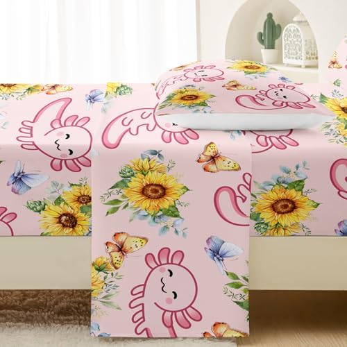 QOOMO Pink Axolotl Kids Sheet Set Queen Size
