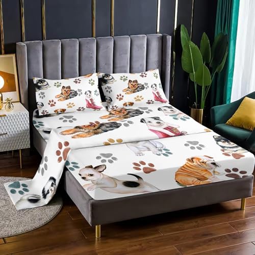Cute Cartoon Dog Bedding Set with 4 Pcs Queen