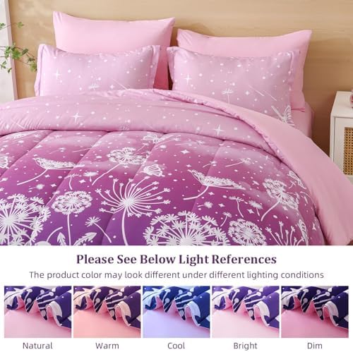 Menghomeus Ombre Pink Purple Comforter Set 7 Pcs Bed in a Bag
