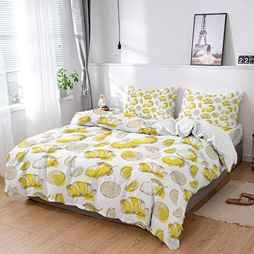 LooPoP 4PCS California King Bedding Set Lemon Sketch Comforter Sheet