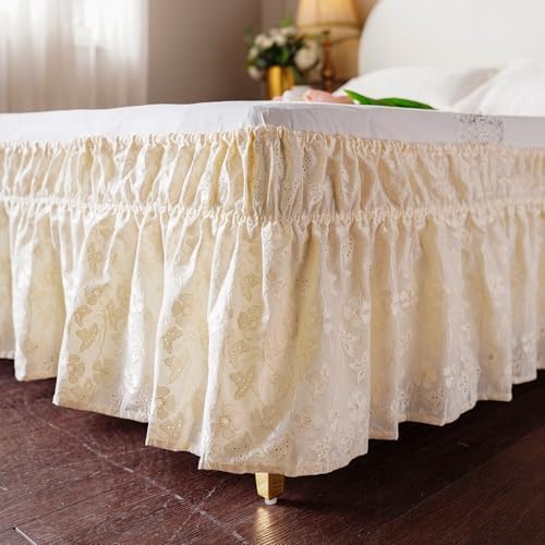 ARTABLE Elegant Lace Bed Skirt with Elastic and Adjustable Belts
