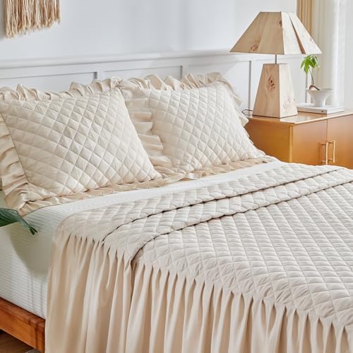 UOZZI BEDDING Ruffle Skirt Bedspread Set Queen Size