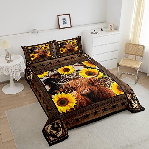 Homewish Highland Cow Sunflowers Comforter Set King Size