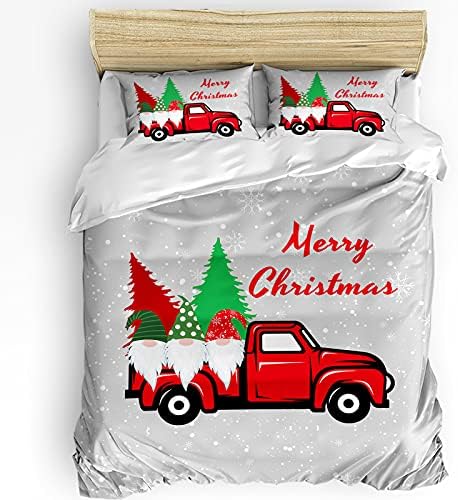 LooPoP Christmas Comforter Set California King Red Farm Truck