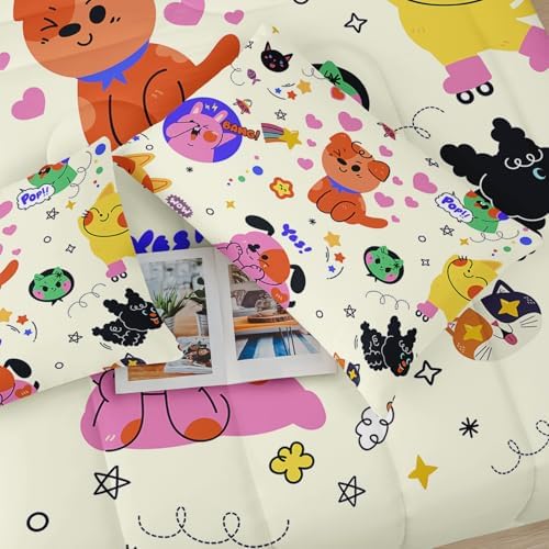 Cat and Dog Comforter Set for Kids Bedroom